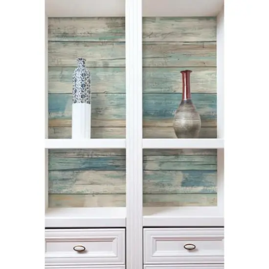 RoomMates Blue Distressed Wood Peel & Stick Wallpaper {5}