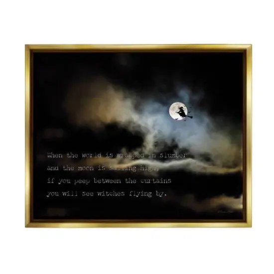 Stupell Industries Witch Flying By Moon Framed Floater Canvas Wall Art {1}