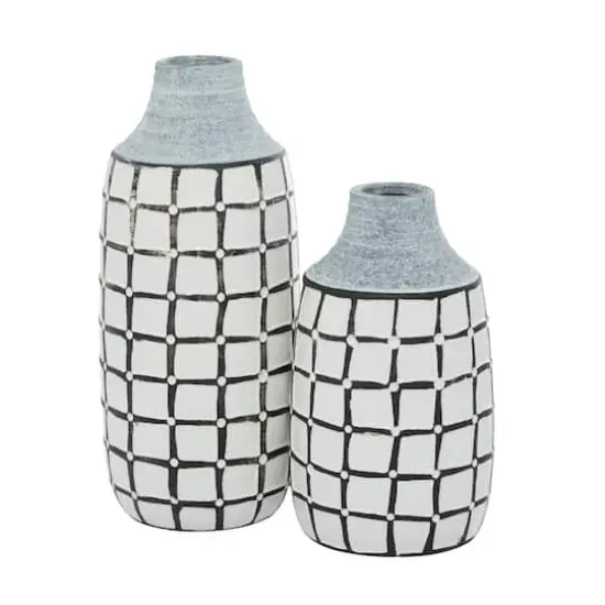 White Ceramic Coastal Vase Set {1}
