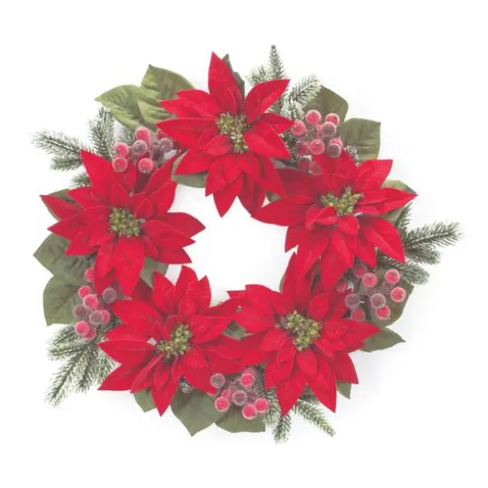 24.5" Poinsettia Flower Pine Wreath {1}