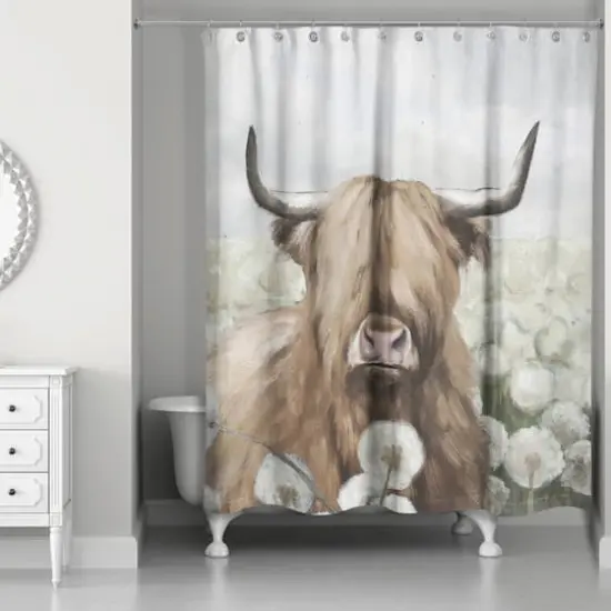 Highland Cow Dandelion Field 71" x 74" Shower Curtain {1}