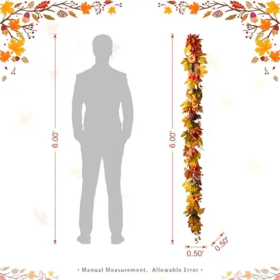 Glitzhome&reg; 72" Fall Dahlia Pumpkin, Leaf and Berry Garland {9}