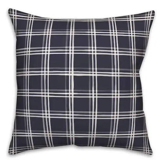 18" Plaid Indoor/Outdoor Pillow Navy {1}