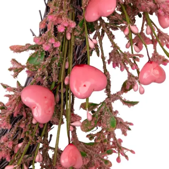 18" Pink Hearts & Rosebuds Artificial Heart Shaped Valentine's Day Wreath {5}