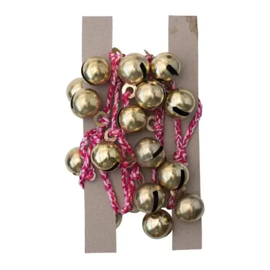 Hello Honey&reg; 6ft. Gold Finish Metal Bells on Braided Red & White Cord Garland {4}