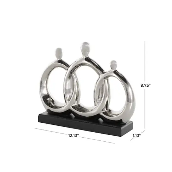 12" Silver Abstract Family Figures Decorative Sculpture with Black Rectangular Base {5}