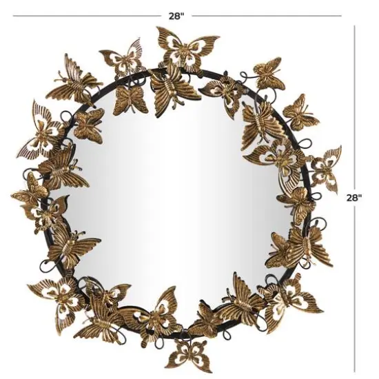 28" Gold Metal Butterfly Wall Mirror {4}