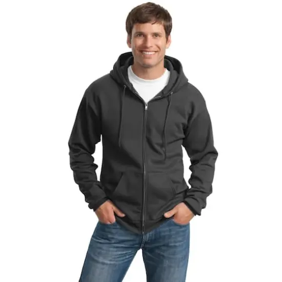 Port & Company® Tall Essential Fleece Full-Zip Hooded Sweatshirt Charcoal {3}
