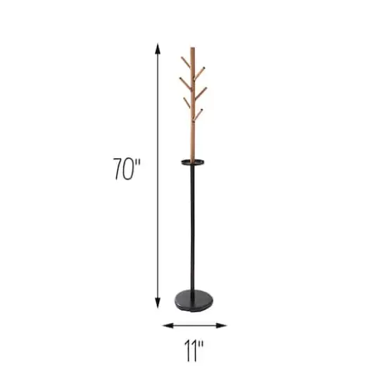 Honey Can Do 70" Brown & Black Freestanding Coat Rack with Tree Design & Accessory Tray {9}