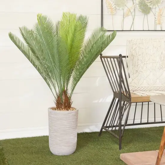4ft. Green Sago Palm Faux Foliage Artificial Plant with Beige Ceramic Pot {8}