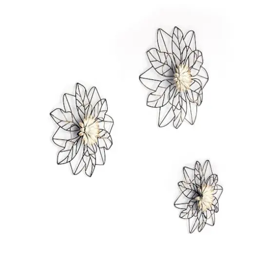 Habitat Decor Maggie Black & Gold Flower Metal Wall Art Set {4}