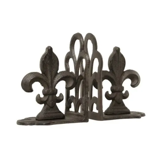 Hello Honey® 10" Fleur de Lis Shaped Iron Bookend Set Dark Brown {3}