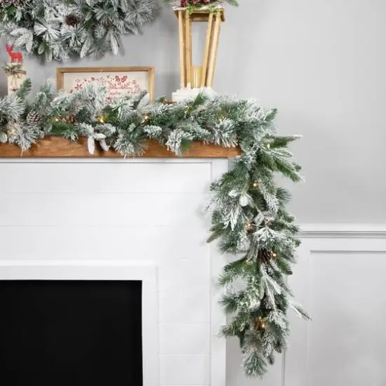 9ft. Pre-Lit Flocked Mixed Rosemary Emerald Pine Christmas Garland {7}