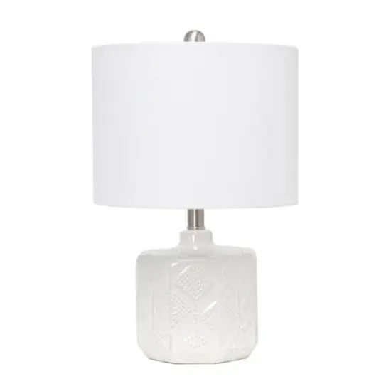 Lalia Home 19" Off-White Ceramic Eyelet Pattern Floral Textured Table Lamp {1}