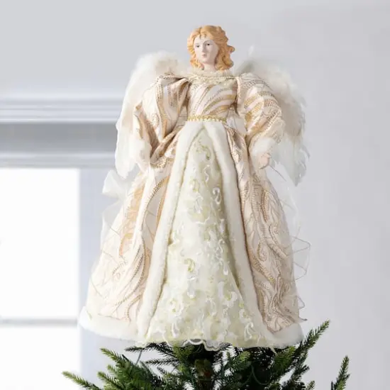 Glitzhome&reg; 24"H Faux Fur & PVC Christmas Elegant Angel Tree Topper with Porcelain Face {3}