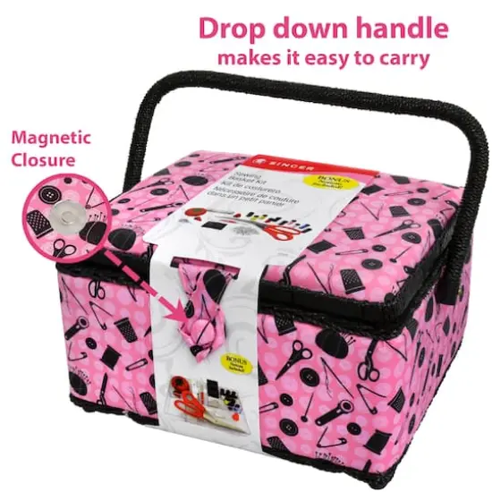 SINGER&reg; Pink & Black Notions Pattern Sewing Basket Kit {5}