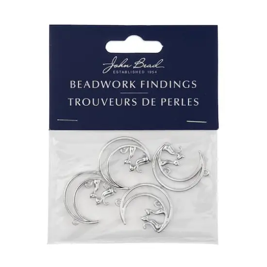 John Bead Silver Moon with Cats Pendants, 4ct. {4}