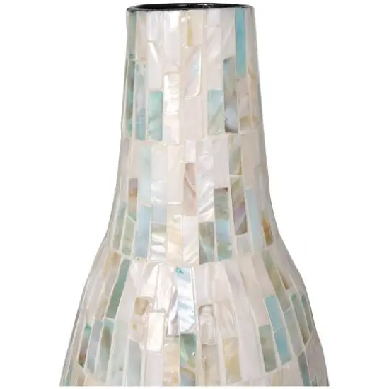 21" White Mother of Pearl Handmade Mosaic Inspired Vase with Pastel Blue and Pink Accents {7}