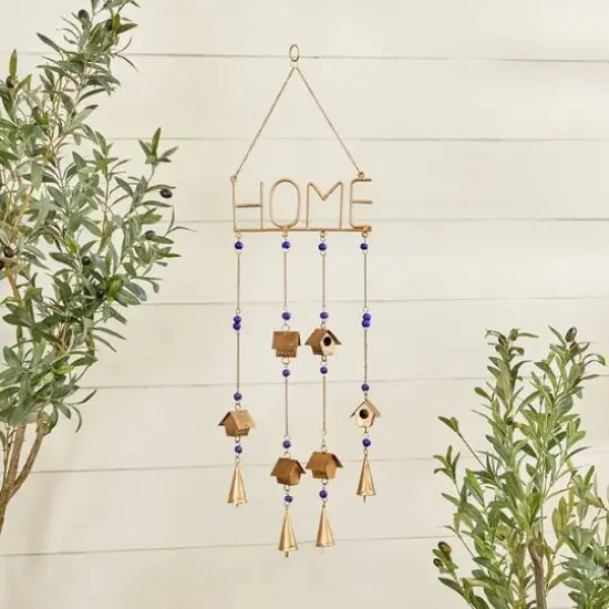 Gold Colored Mini Birdhouses Metal Traditional Home Windchime {3}