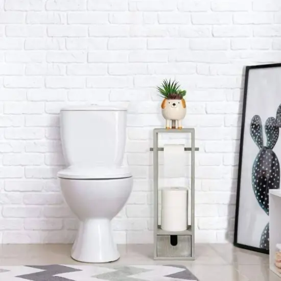 Rustic Gray Freestanding Wood Toilet Paper Holder {6}