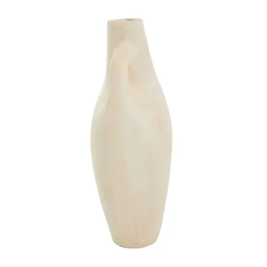 15" Beige Paper Mache Abstract Curved Vase with Handle {3}