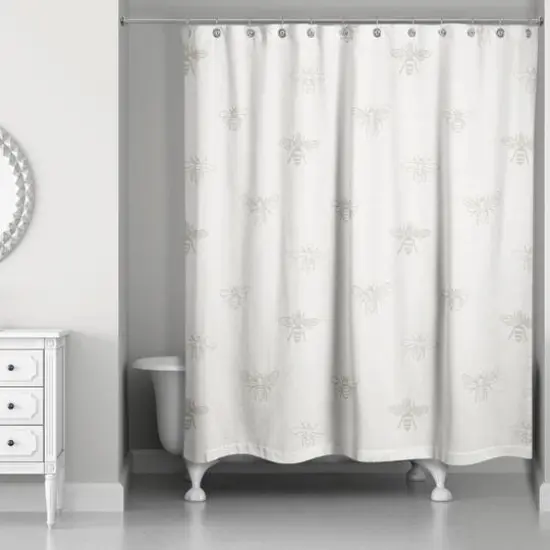 Delicate Bee Fabric Shower Curtain, 71" x 74" White/Gray {3}