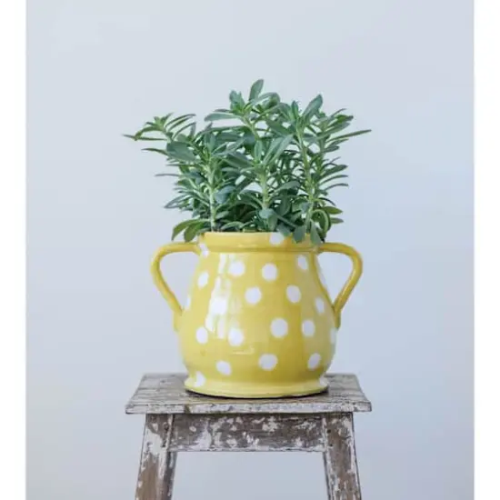 Hello Honey&reg; 8" Yellow & White Terra Cotta Planter {4}