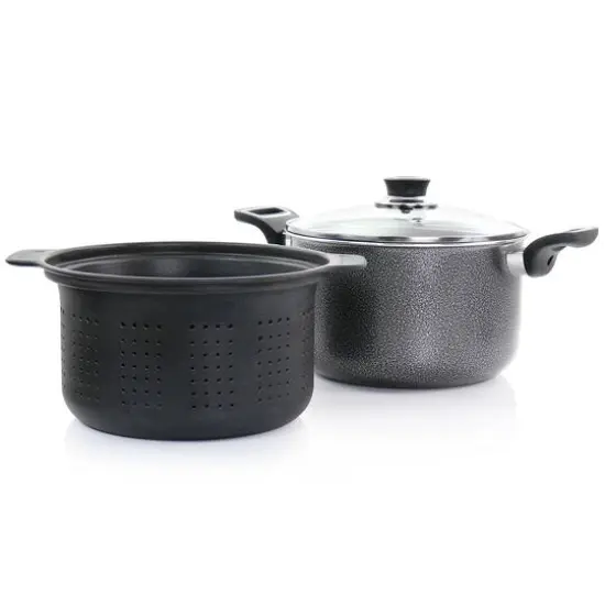 Oster Clairborne 3-Piece Charcoal Gray Aluminum Nonstick Pasta Pot with Lid {8}