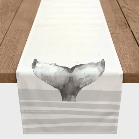 Whale Tale With Stripes Indoor/Outdoor Table Runner Gray {4}