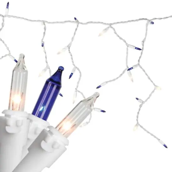 100ct. Mini Icicle Christmas Light Set With White Wire Blue and Clear {1}