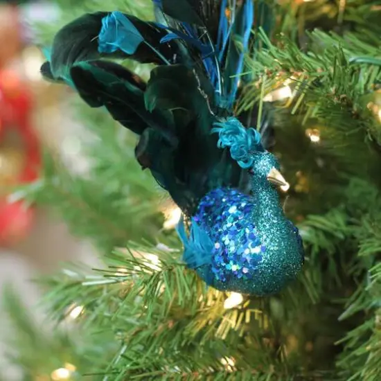 10" Turquoise Blue & Green Peacock Clip-On Ornament {5}