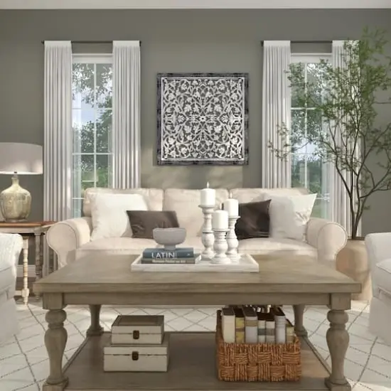 36" White Floral Mango Wood Wall D&eacute;cor {3}