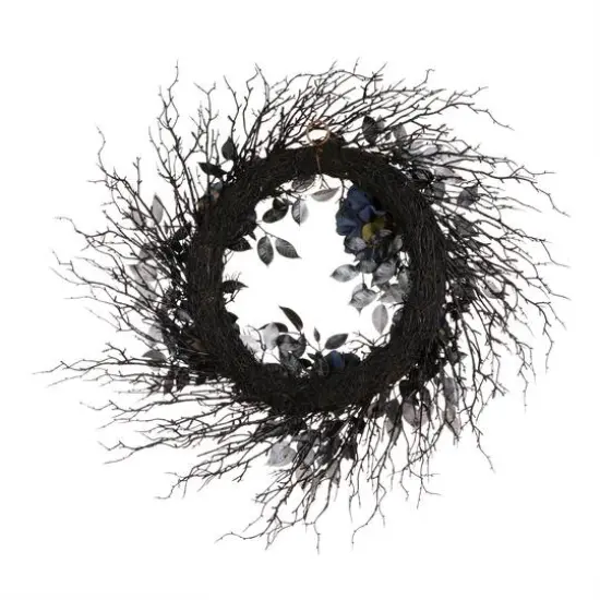 24" Halloween Moody Blue Rose & Twig Wreath {5}