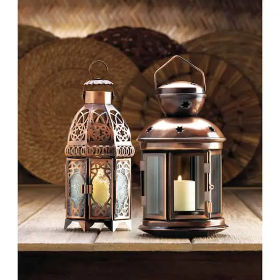 9.5" Copper Moroccan Candle Lantern {4}
