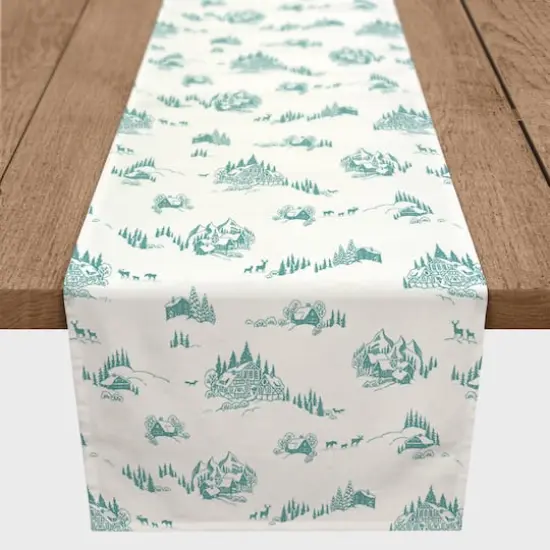 Snowy Town Teal 16x90 Poly Twill Table Runner {3}