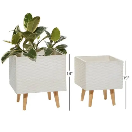 White Polystone Contemporary Planter Set, 15" & 18" {5}