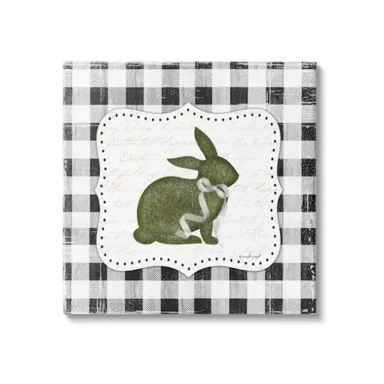 Stupell Industries Festive Easter Bunny Ribbon Spring Plaid Pattern Canvas Wall Art {1}