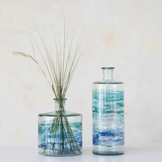 Hello Honey&reg; 10.25" Blue Ombre Hand Painted Reclaimed Glass Vase {3}