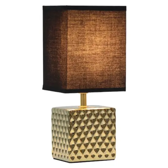 Simple Designs 12" Petite Hammered Gold Square Table Lamp {5}