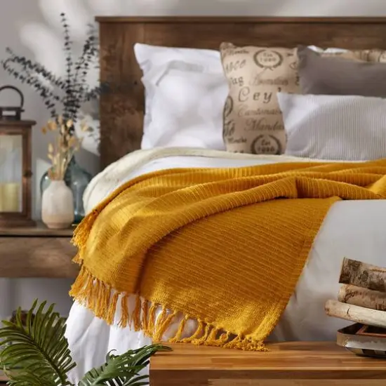 DII&reg; Honey Gold Solid Ribbed Throw {7}