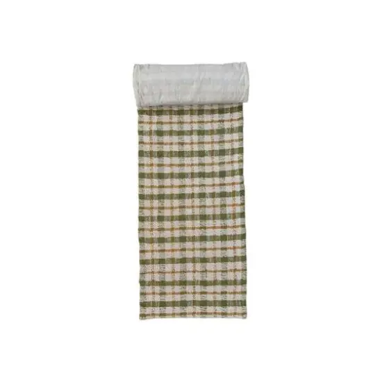 Hello Honey 108" x 14" Cream, Green & Yellow Plaid Woven Cotton Table Runner {4}