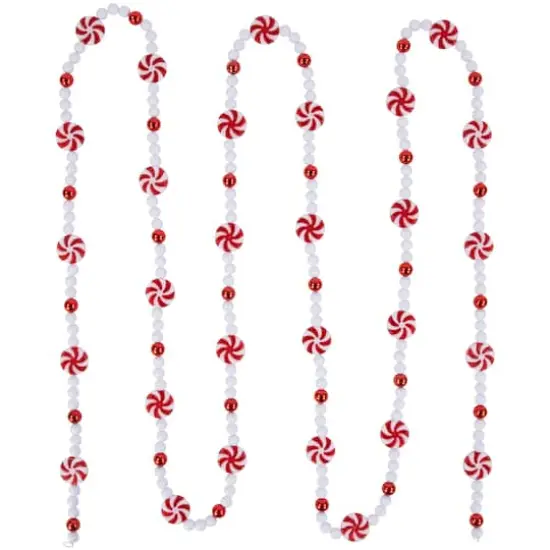 9ft. Shatterproof Red & White Peppermint Beaded Garland {5}