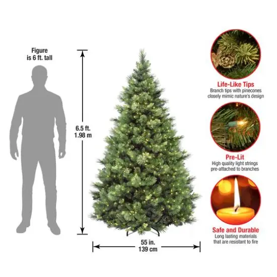 6.5ft. Pre-Lit Carolina Pine Artificial Christmas Tree, Clear Lights {6}
