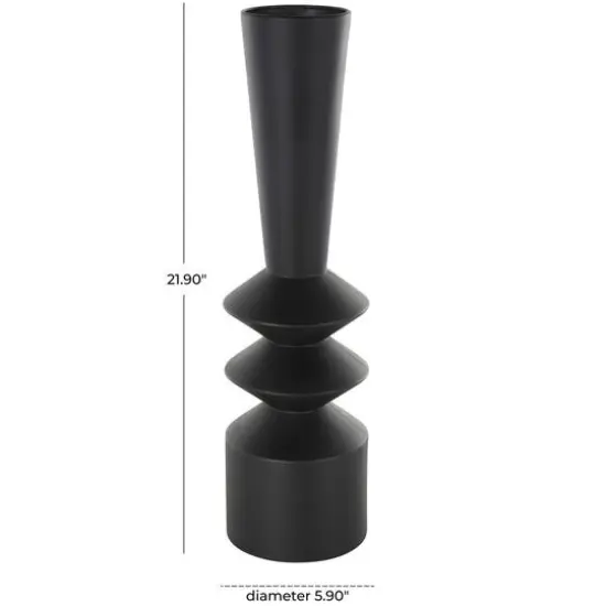 22" Black Metal Art Deco Style Fluted Vase {8}