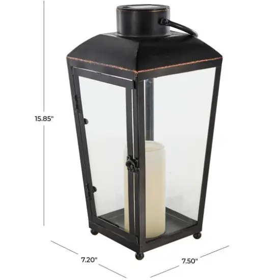 16" Black Metal Modern Candle Lantern with Gold Accents {8}