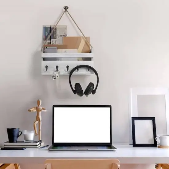 NEX&trade; Gray-Whitewash Hanging Wall-Mounted Mail Organizer with 5 Hooks {7}