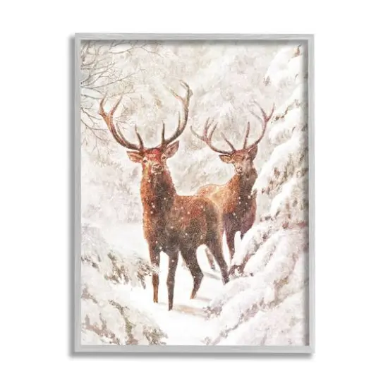 Stupell Industries Elks Snowy Forest Wildlife Black Framed Giclee Art Gray {1}