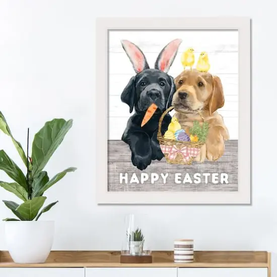 Happy Easter Puppy Friends 16" x 20" White Framed Print Under Plexiglass {3}
