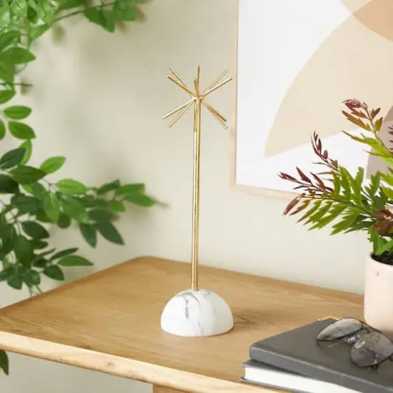 13" Gold Metal 12-Slot Jewelry Stand with White Base {3}