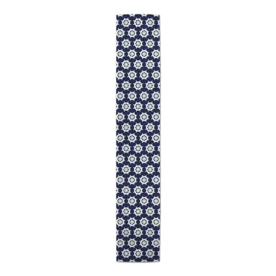Captain's Wheel Indoor/Outdoor Table Runner White on Navy {1}